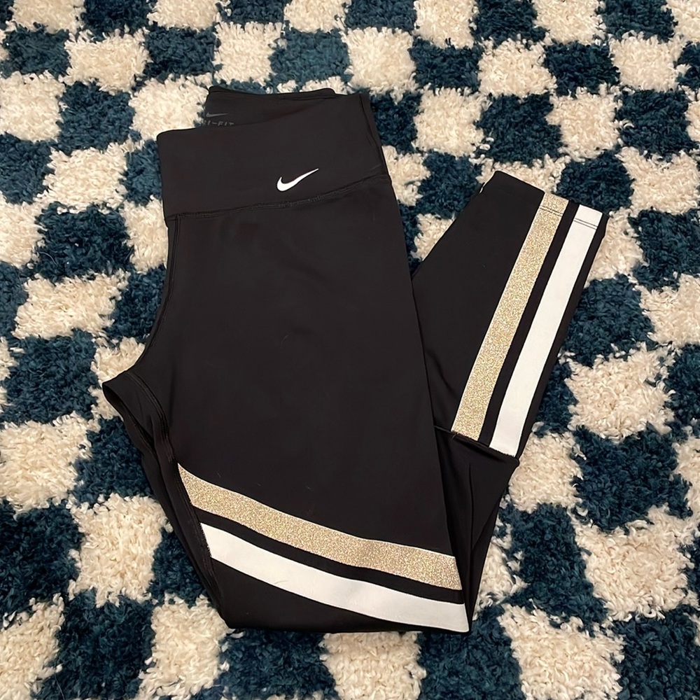 Nike Dri Fit Full Length Leggings - Black and Gold - Size Small